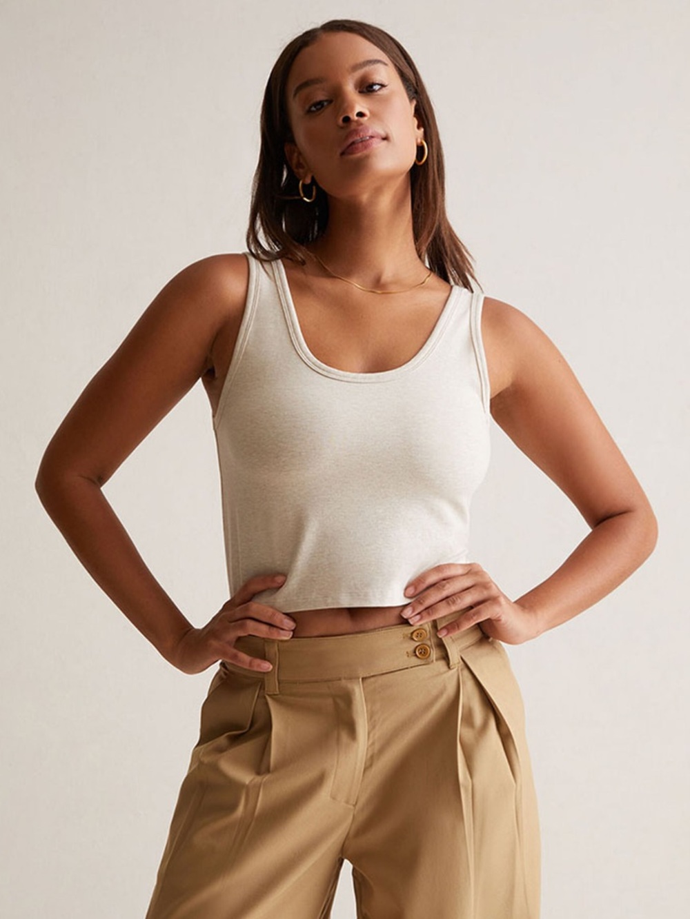 PacSun Women's Cream Scoop Neck Cropped Tank SzS